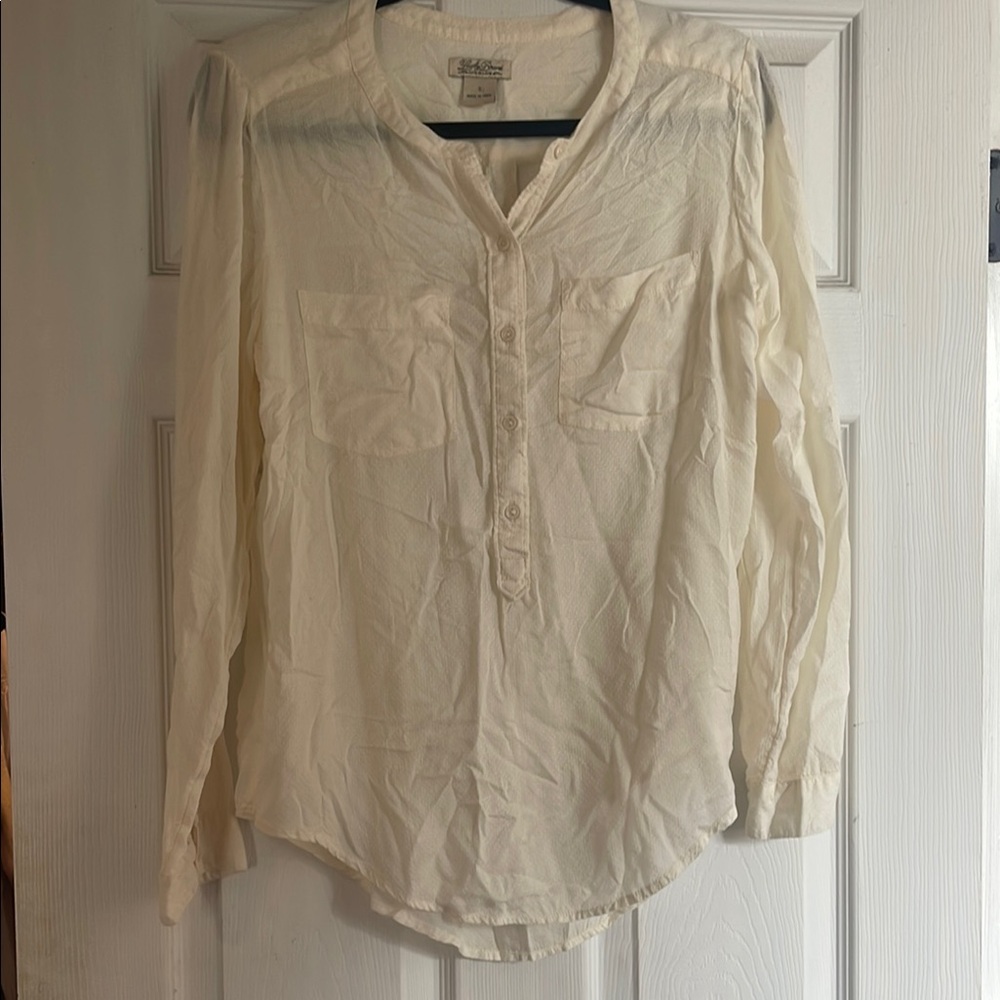 ❤️ 2 for $15 Lucky Brand live in love Cream Button-Up Blouse long sleeve